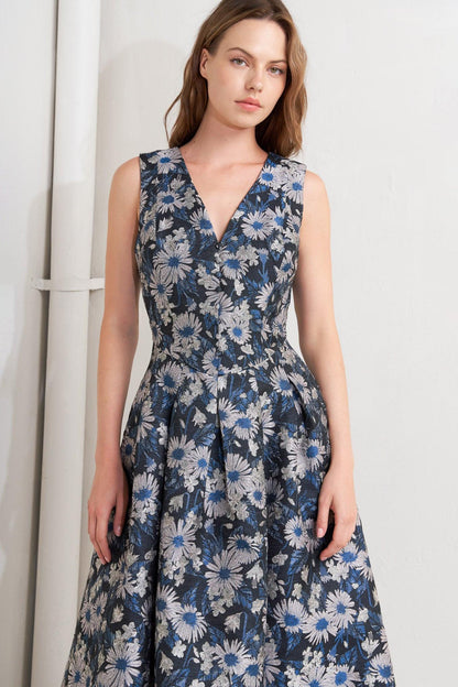 LUX BLOOMING WOVEN JACQUARD MIDI DRESS Flying Tomato