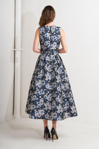 LUX BLOOMING WOVEN JACQUARD MIDI DRESS Flying Tomato