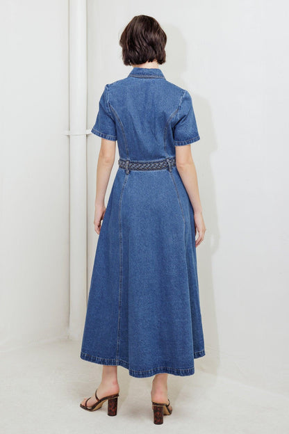 HIDDEN SMILE DENIM MIDI RESS Flying Tomato