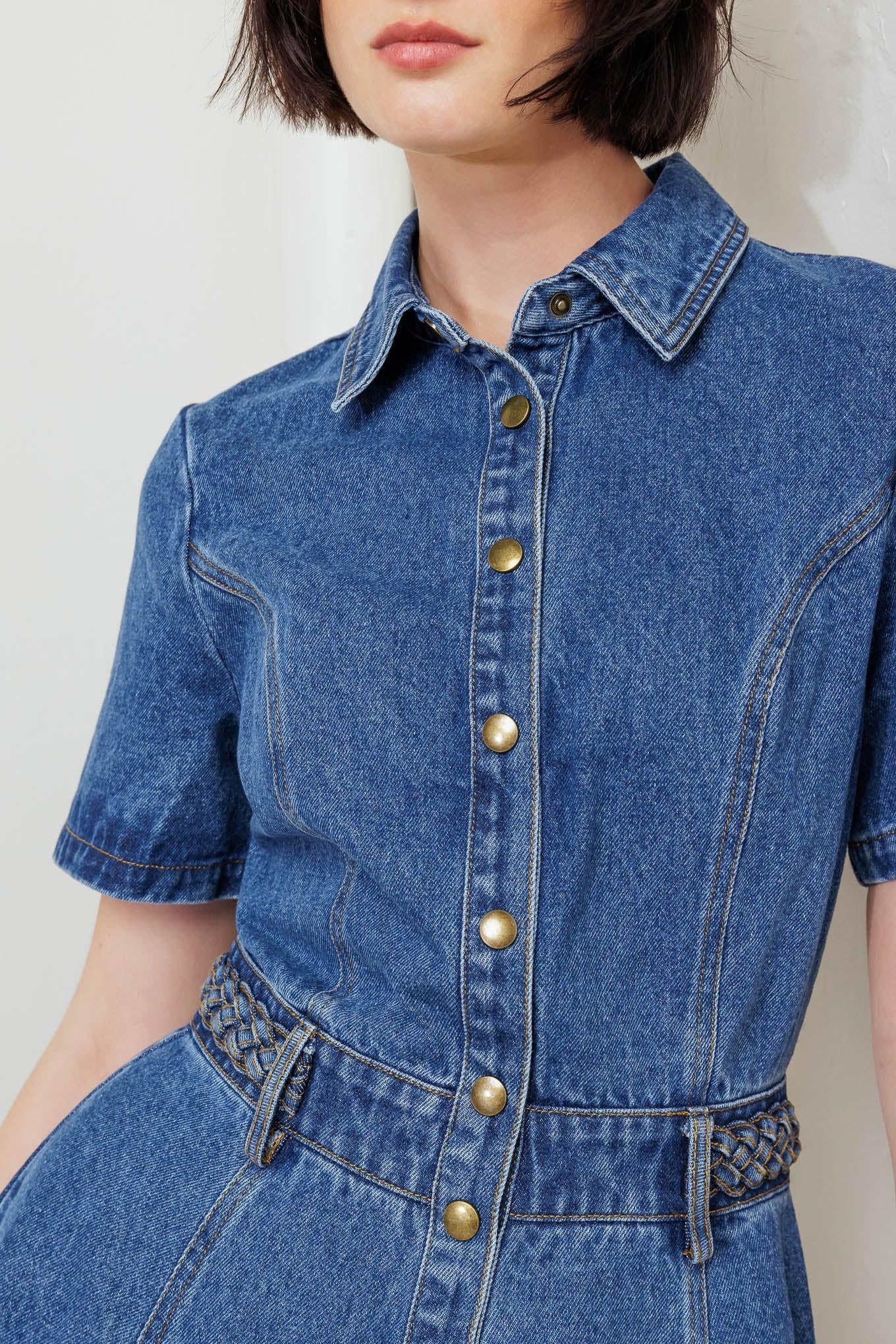 HIDDEN SMILE DENIM MIDI RESS Flying Tomato