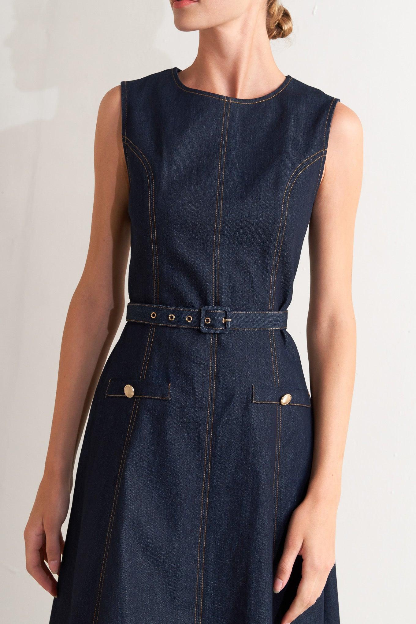 MODERN DARK DENIM MIDI DRESS Flying Tomato