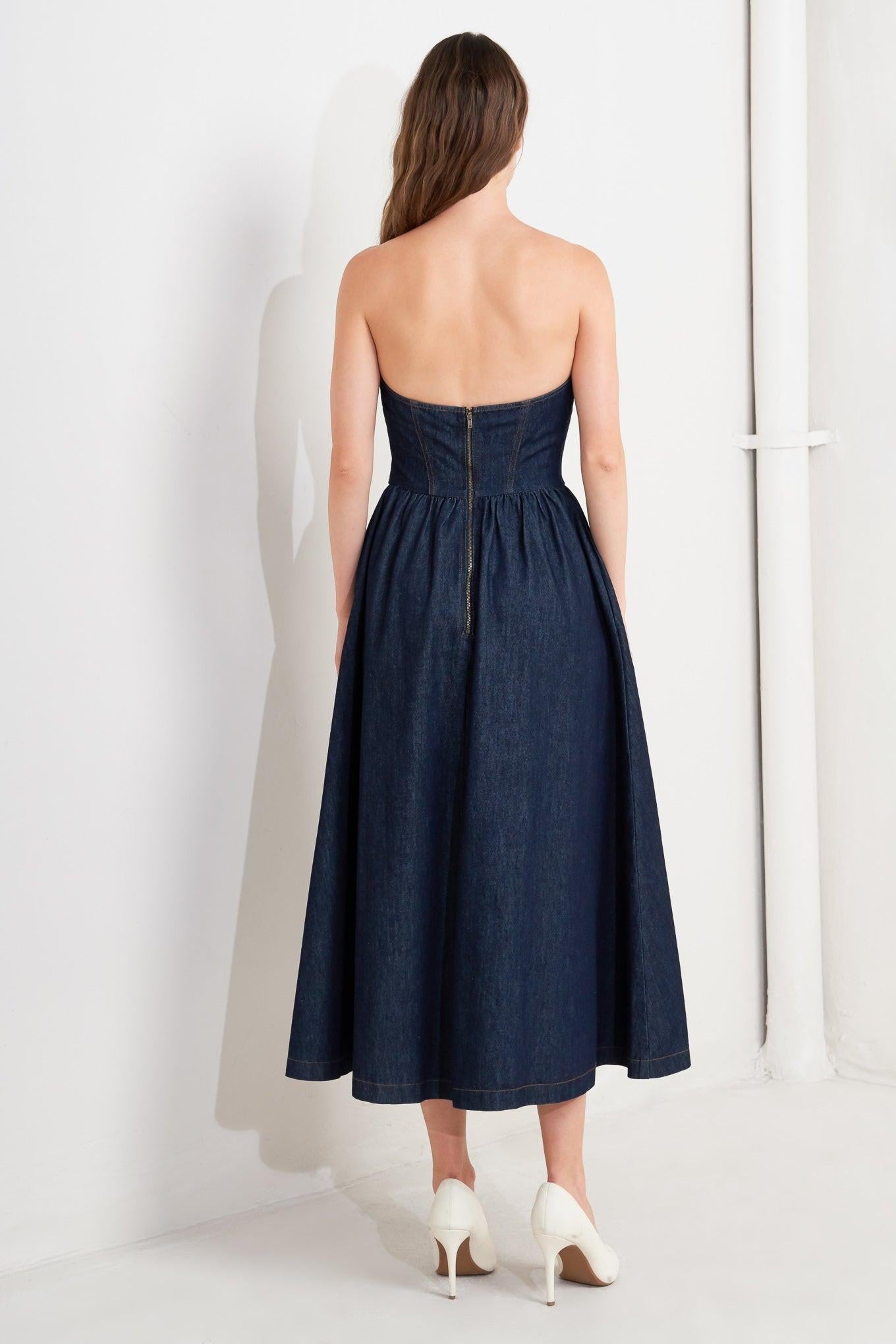 VINTAGE SIREN DENIM MIDI DRESS Flying Tomato