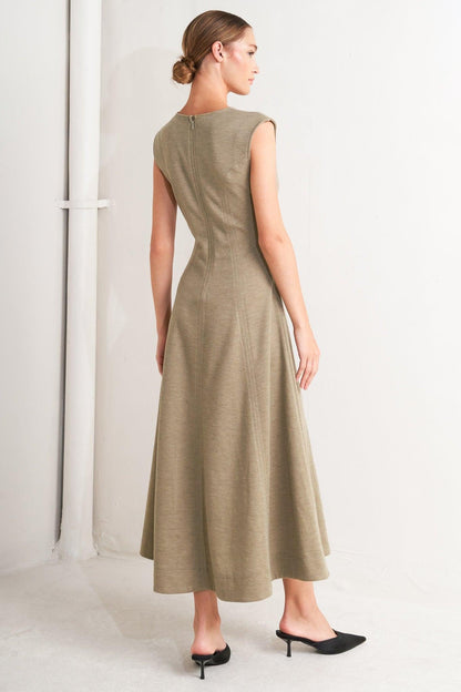SOPHISTICATED SIMPLICITY WOVEN KNIT MIDI DRESS Flying Tomato