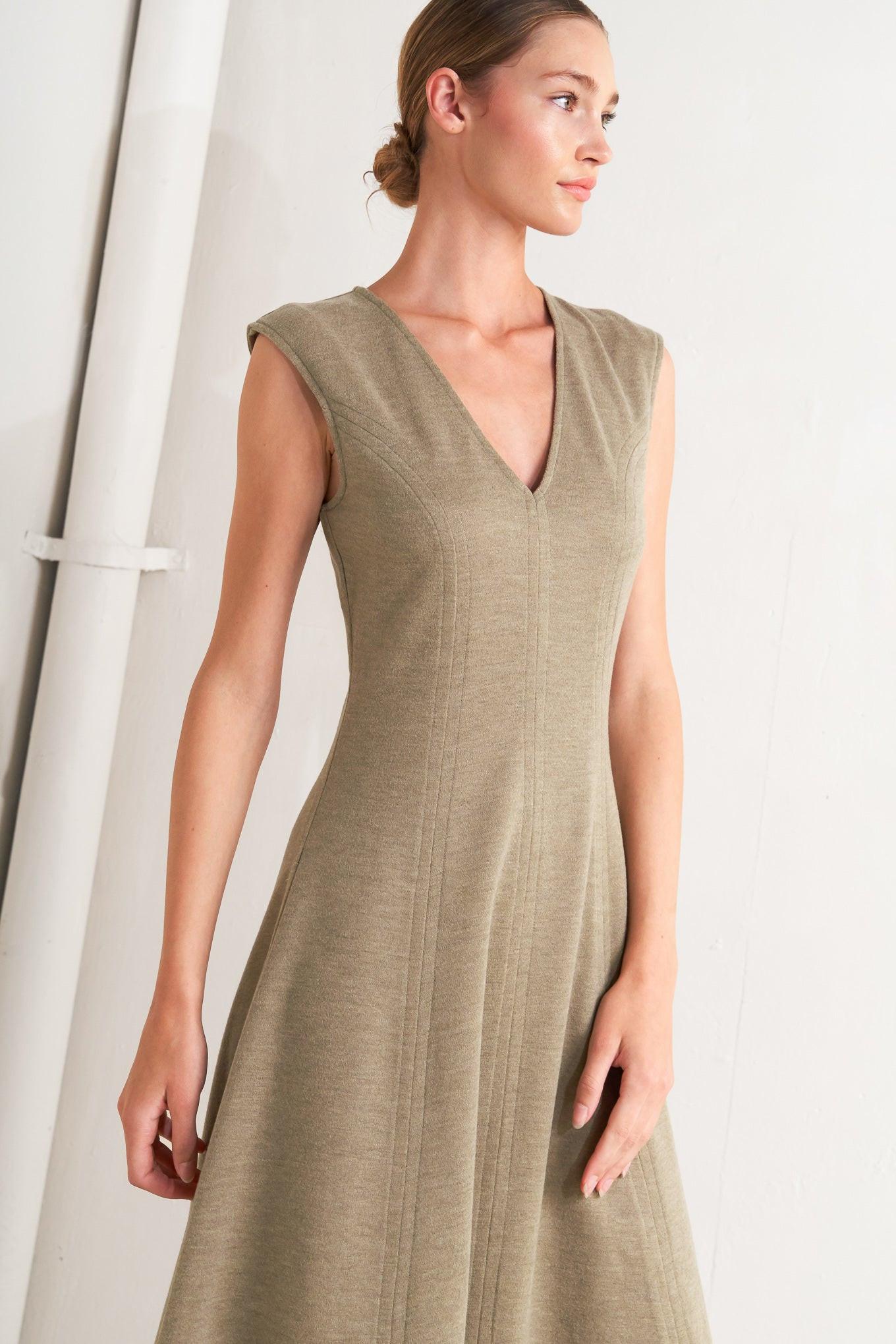 SOPHISTICATED SIMPLICITY WOVEN KNIT MIDI DRESS Flying Tomato