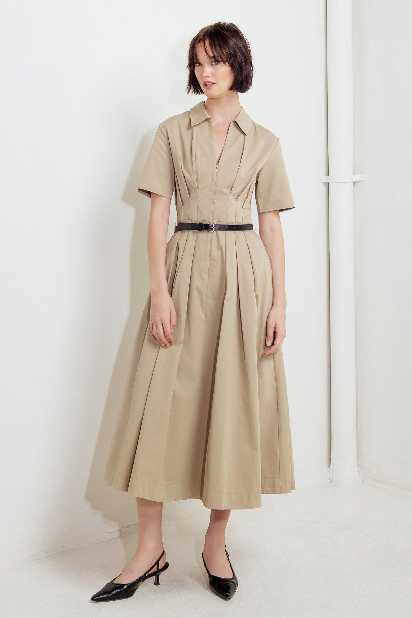 QUIET ROMANCE TAN WOVEN MIDI DRESS Flying Tomato