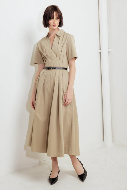 QUIET ROMANCE TAN WOVEN MIDI DRESS Flying Tomato