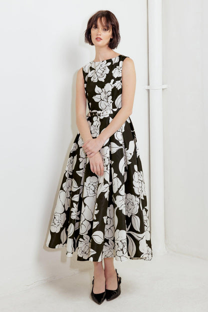 SILENT HEART BLACK WOVEN MIDI DRESS Flying Tomato