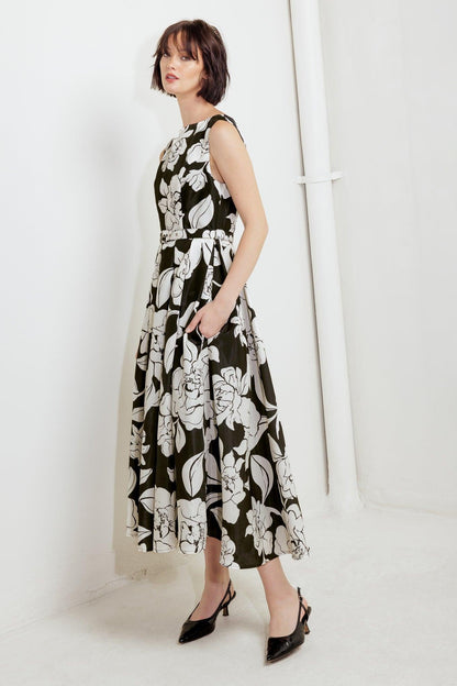 SILENT HEART BLACK WOVEN MIDI DRESS Flying Tomato