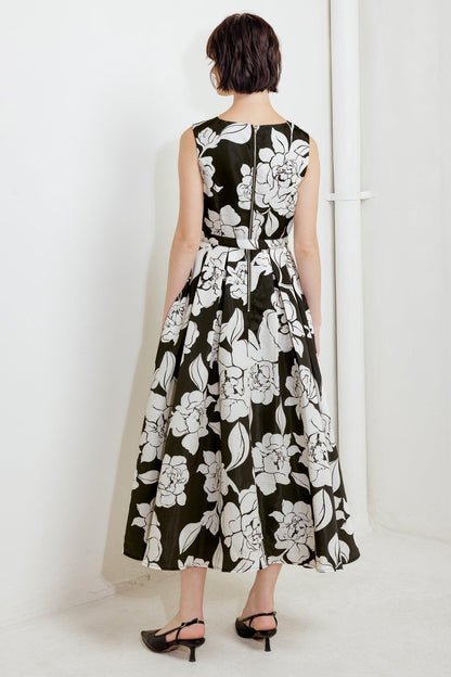 SILENT HEART BLACK WOVEN MIDI DRESS Flying Tomato