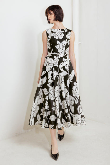 SILENT HEART BLACK WOVEN MIDI DRESS Flying Tomato