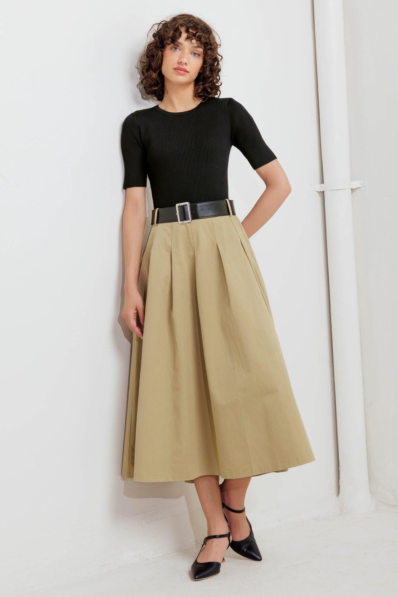 SCULPTED GRACE SWEATER WOVEN TOP AND SKIRT DRESS Flying Tomato