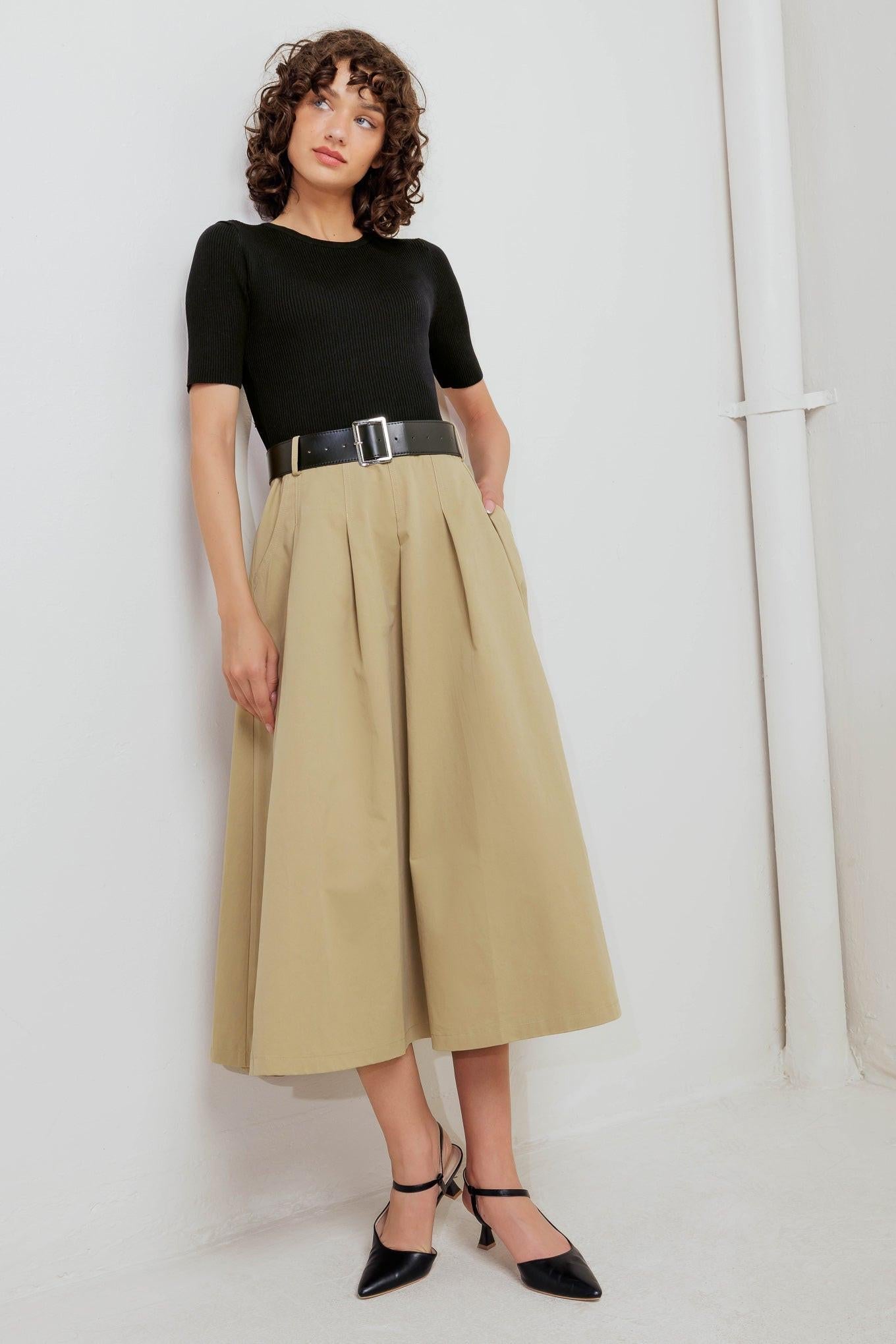 SCULPTED GRACE SWEATER WOVEN TOP AND SKIRT DRESS Flying Tomato