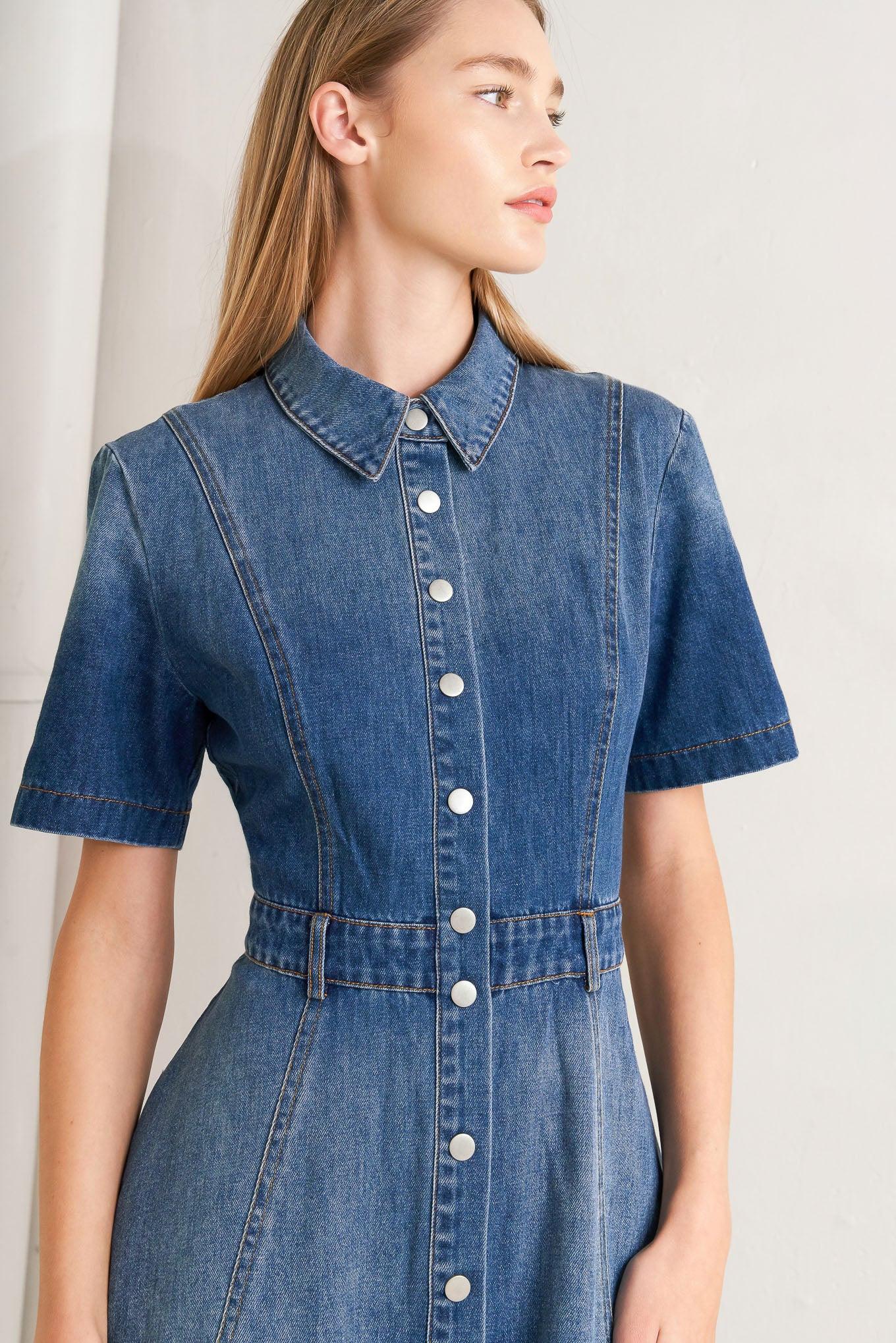 ELEGANT TOUCH DENIM MIDI DRESS Flying Tomato