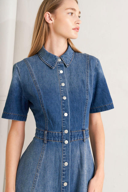 ELEGANT TOUCH DENIM MIDI DRESS Flying Tomato