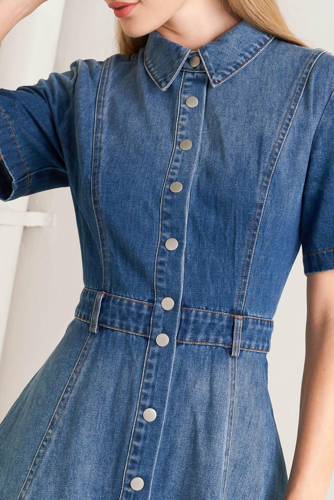 ELEGANT TOUCH DENIM MIDI DRESS Flying Tomato