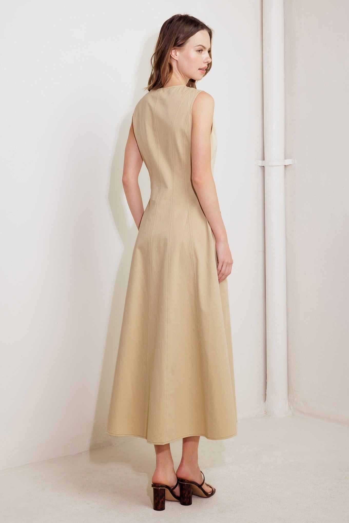 NATURE’S GENTLE SONG BEIGE WOVEN MIDI DRESS Flying Tomato