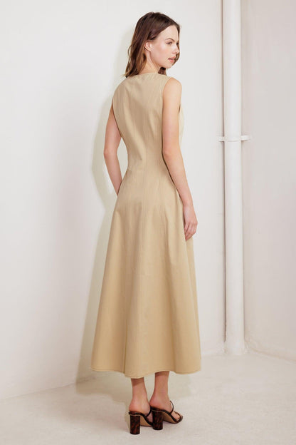 NATURE’S GENTLE SONG BEIGE WOVEN MIDI DRESS Flying Tomato
