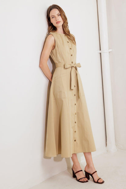 NATURE’S GENTLE SONG BEIGE WOVEN MIDI DRESS Flying Tomato