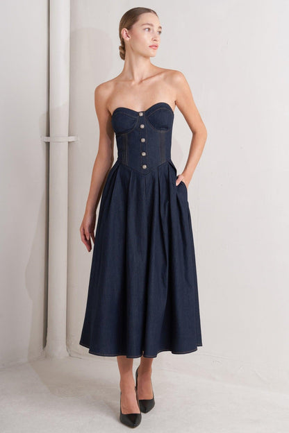URBAN CORSET DENIM MIDI DRESS Flying Tomato