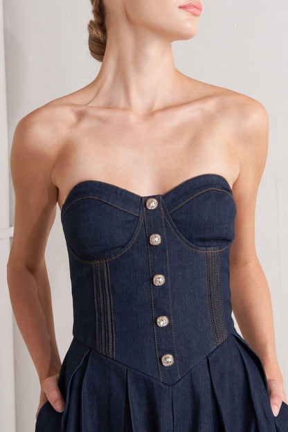 URBAN CORSET DENIM MIDI DRESS Flying Tomato
