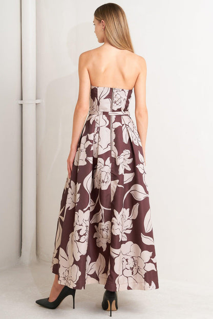 VINTAGE BLOOM STRAPLESS WOVEN MIDI DRESS Flying Tomato