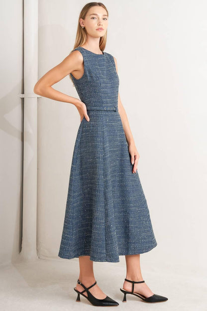 VINTAGE VIBE BOUCLÉ WOVEN TWEED MIDI DRESS Flying Tomato