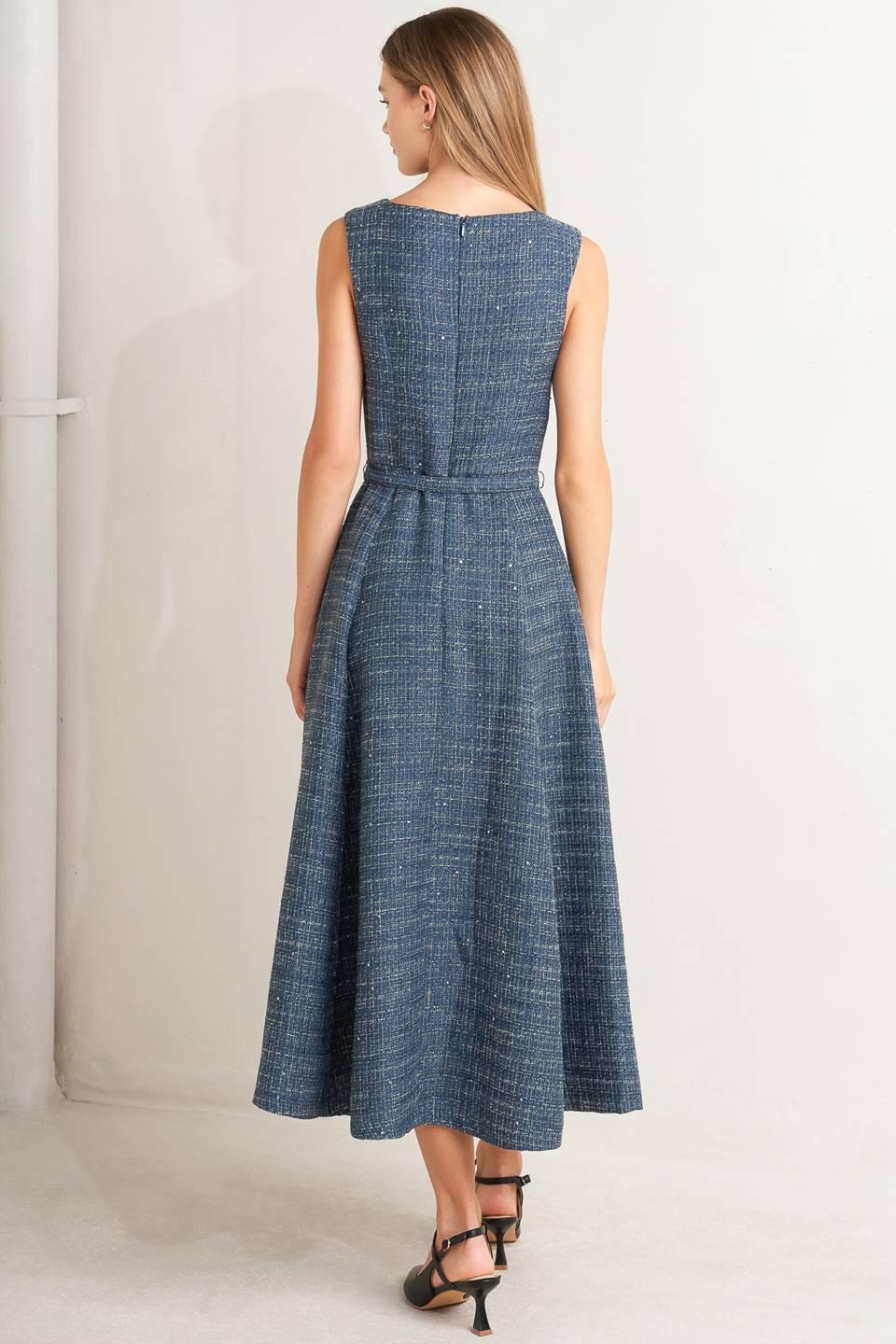VINTAGE VIBE BOUCLÉ WOVEN TWEED MIDI DRESS Flying Tomato