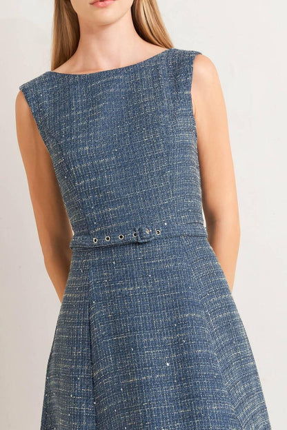 VINTAGE VIBE BOUCLÉ WOVEN TWEED MIDI DRESS Flying Tomato