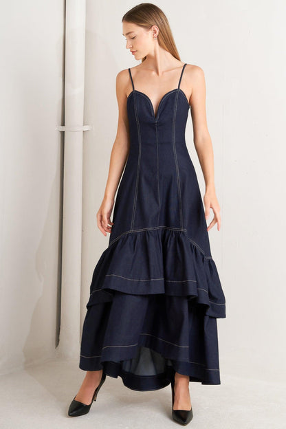 RAW ELEGANCE DENIM MIDI DRESS Flying Tomato
