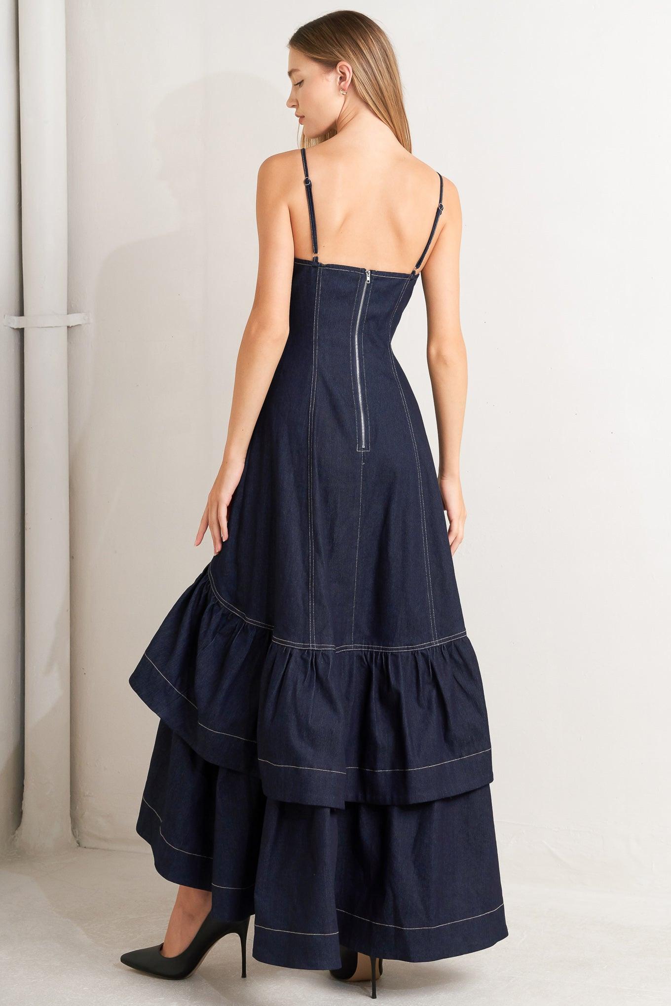 RAW ELEGANCE DENIM MIDI DRESS Flying Tomato