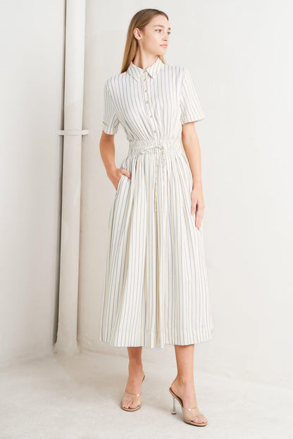 SUNDAY STRIPE WOVEN MIDI DRESS Flying Tomato