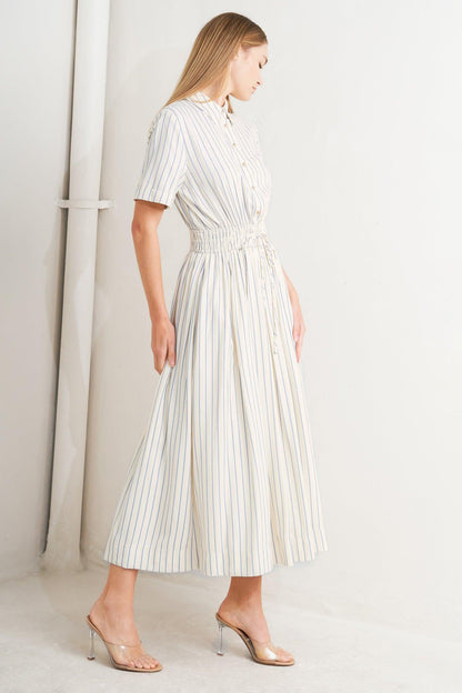 SUNDAY STRIPE WOVEN MIDI DRESS Flying Tomato