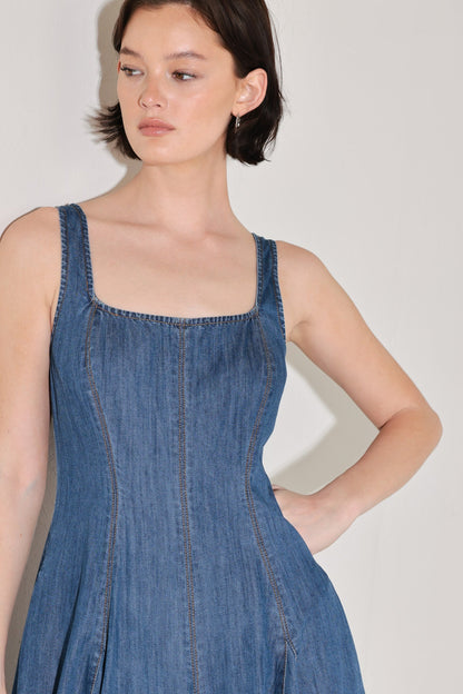 INDIGO SWAY DENIM MIDI DRESS Flying Tomato