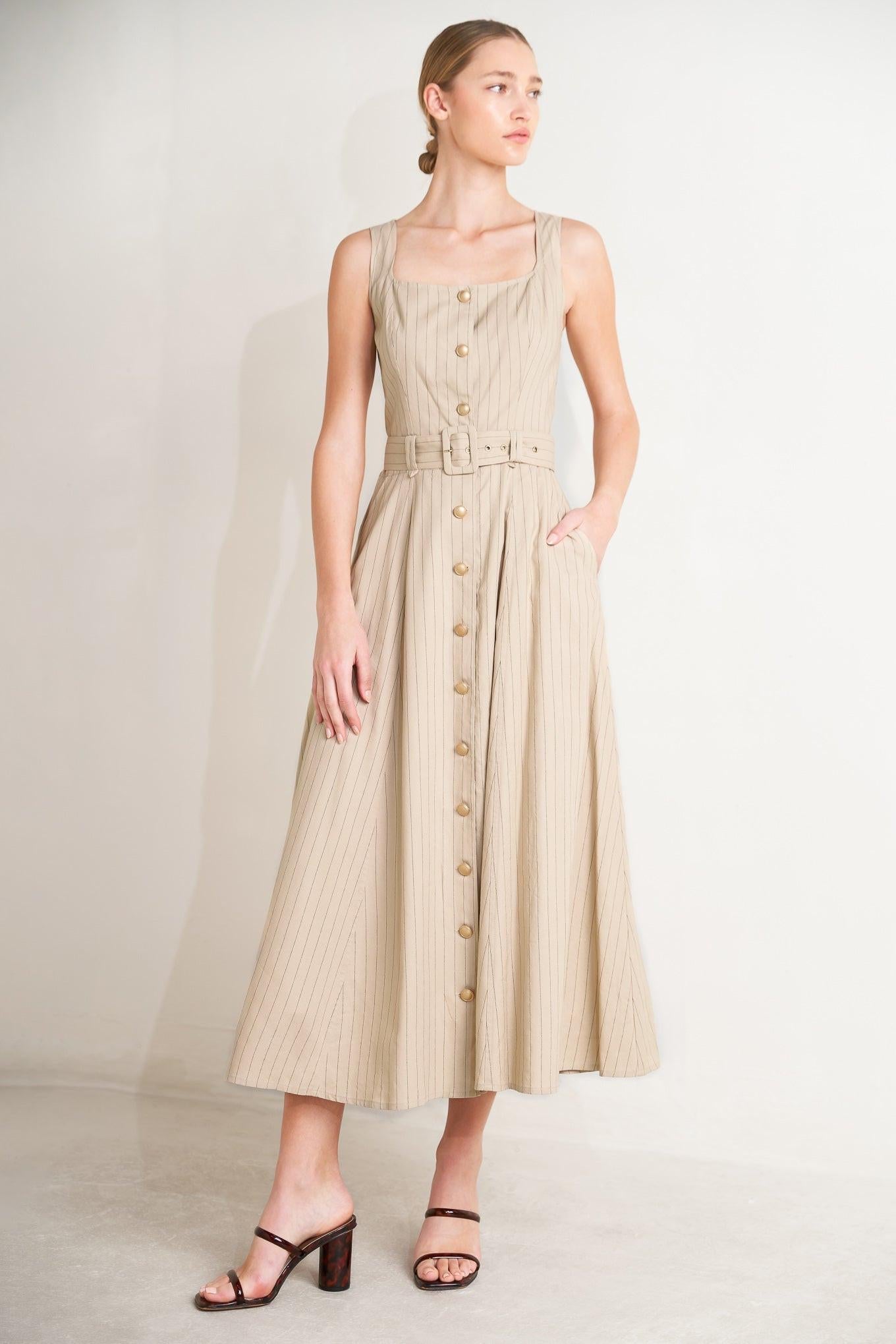 TAILORED IN SUNLIGHT WOVEN MIDI DRESS Flying Tomato