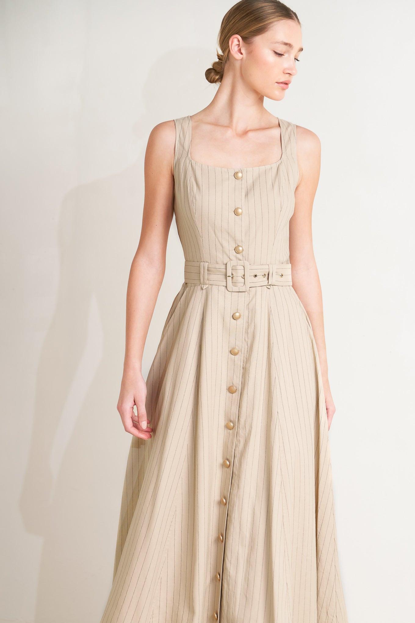 TAILORED IN SUNLIGHT WOVEN MIDI DRESS Flying Tomato