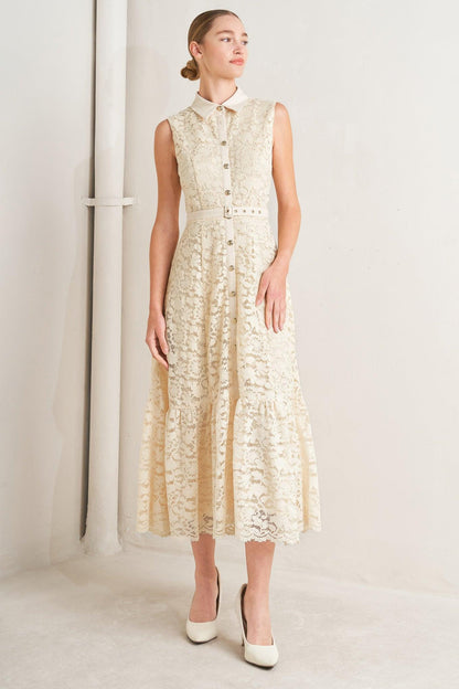 PURELY ROMANTIC WOVEN LACE MIDI DRESS Flying Tomato