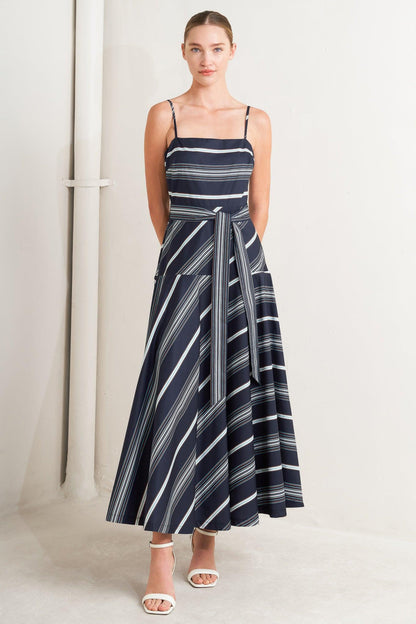 SWEET ESCAPE STRIPE WOVEN MIDI DRESS Flying Tomato