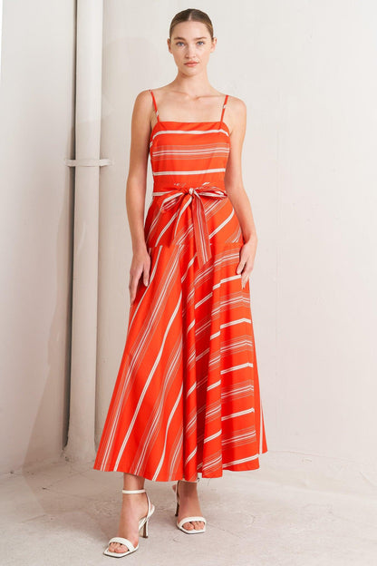 SWEET ESCAPE STRIPE WOVEN MIDI DRESS Flying Tomato