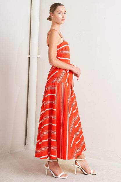 SWEET ESCAPE STRIPE WOVEN MIDI DRESS Flying Tomato