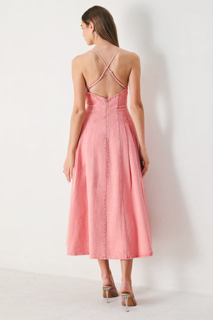 PINK HAZE WOVEN TWILL MIDI DRESS Flying Tomato