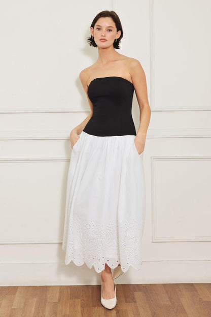 SOFT SPOKEN BEAUTY KNIT WOVEN MIDI DRESS Flying Tomato