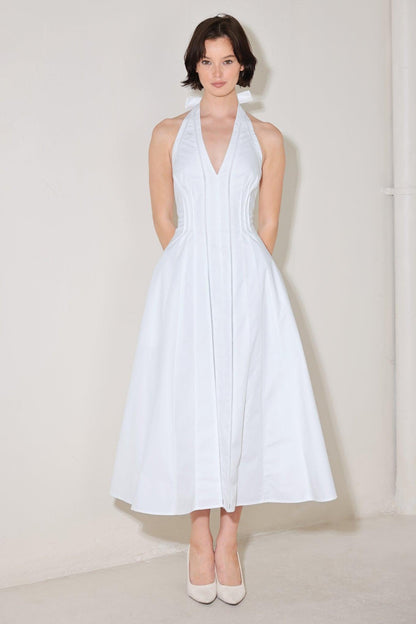 POWDER SKY HALTER WOVEN MIDI DRESS Flying Tomato