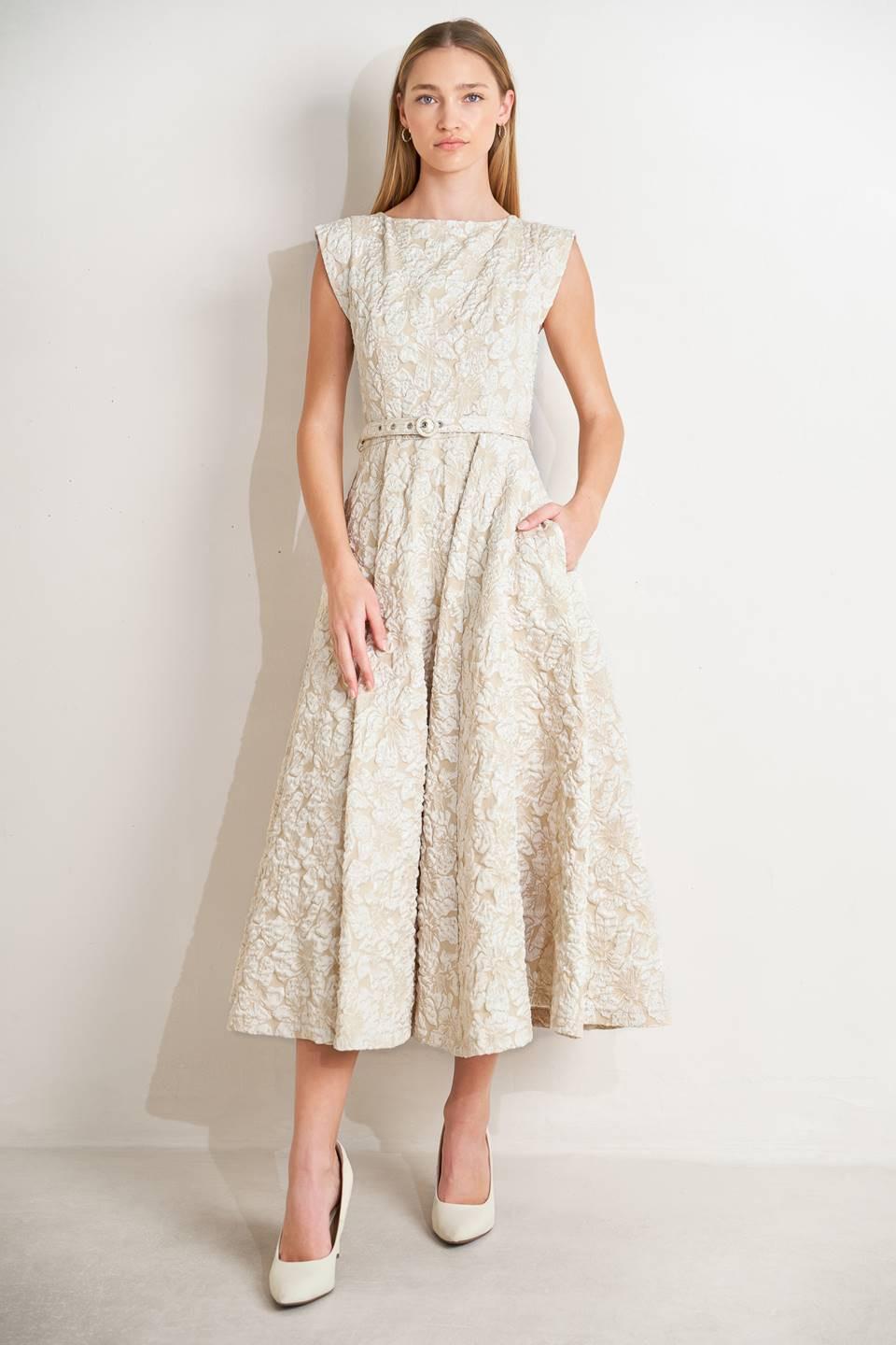 STATEMENT IN IVORY WOVEN MIDI DRESS Flying Tomato