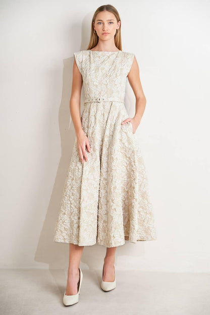 STATEMENT IN IVORY WOVEN MIDI DRESS Flying Tomato