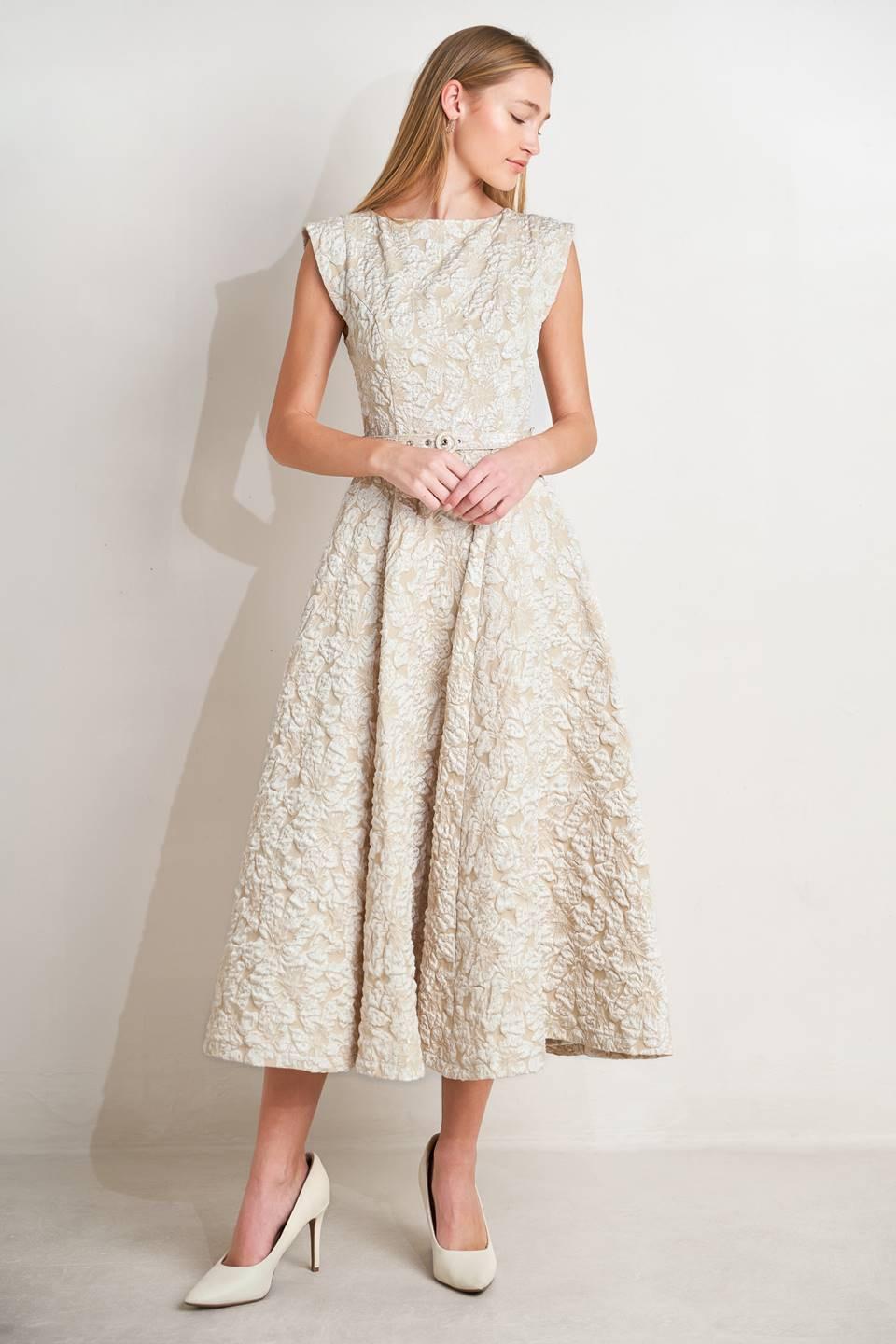 STATEMENT IN IVORY WOVEN MIDI DRESS Flying Tomato