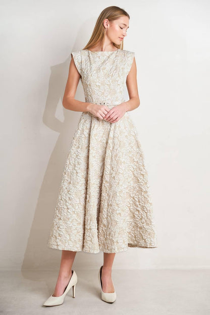 STATEMENT IN IVORY WOVEN MIDI DRESS Flying Tomato