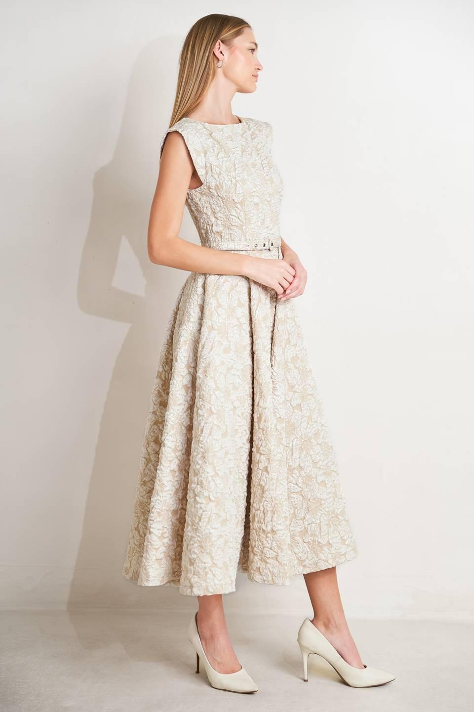 STATEMENT IN IVORY WOVEN MIDI DRESS Flying Tomato