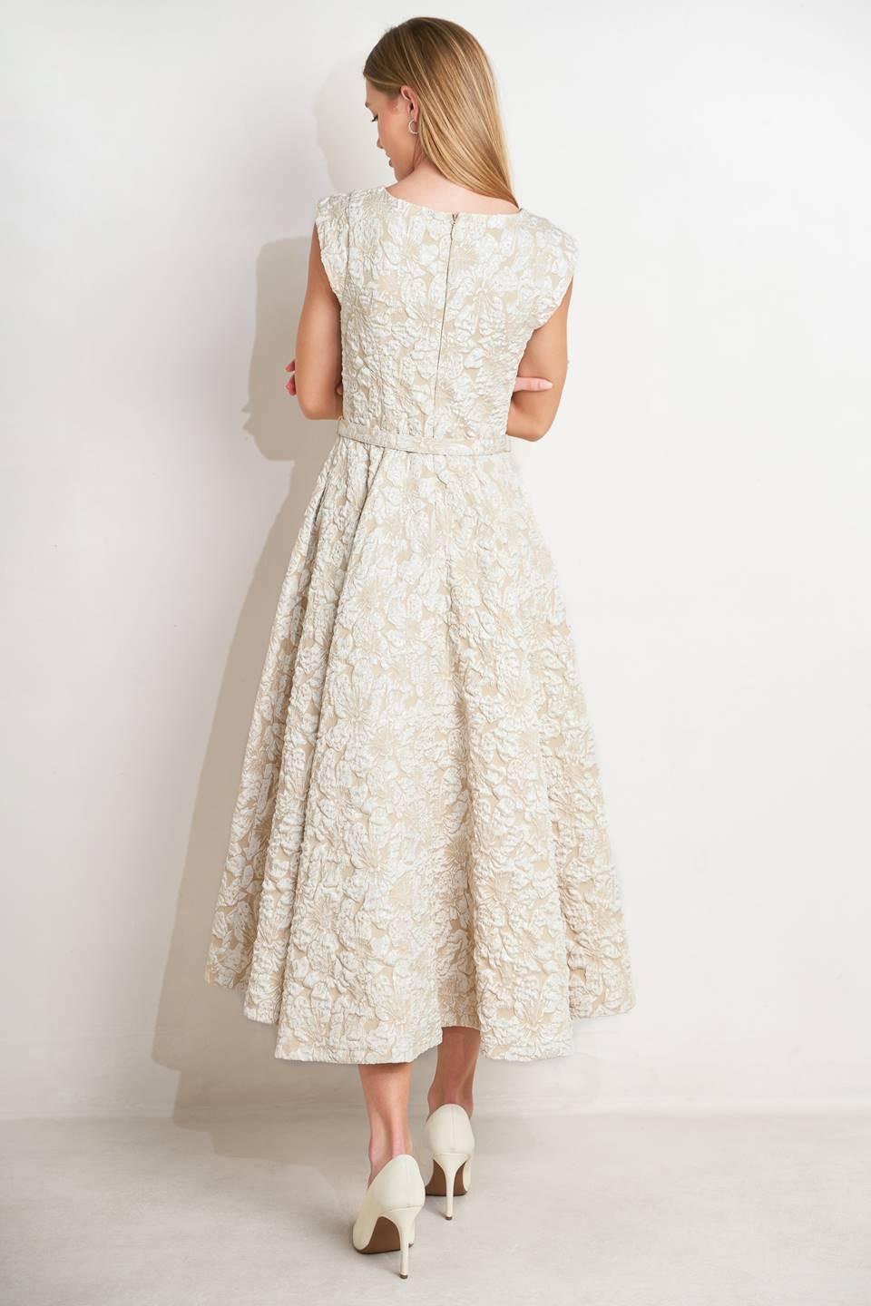 STATEMENT IN IVORY WOVEN MIDI DRESS Flying Tomato