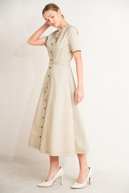 COMMAND THE ROOM WOVEN MIDI DRESS Flying Tomato