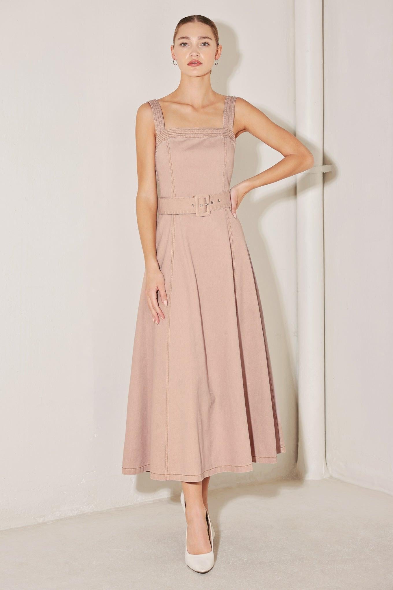 ELEVATED NEUTRAL BLUSH WOVEN MIDI DRESS Flying Tomato